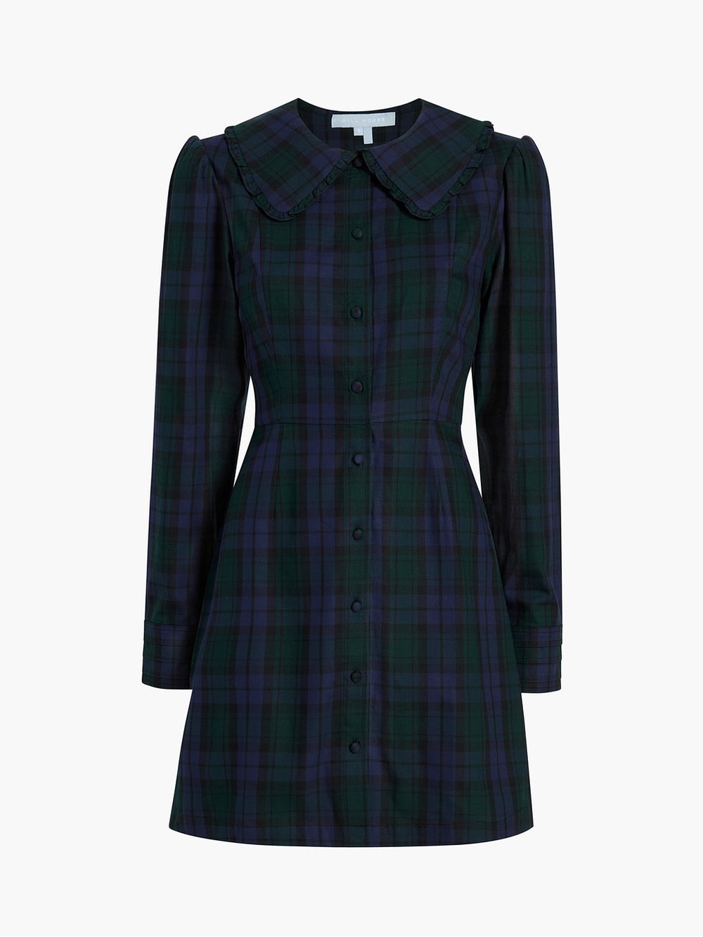 Hazel Dress - Plaid Button‑Front Long‑Sleeve with Peter Pan Collar - Navy/Green